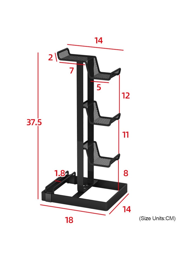 3-Tier Controllers Holder Display Stand for PS4/PS5/Switch Pro/Xbox Controllers/Headsets/Consoles/Mobile Phones Tablet Black