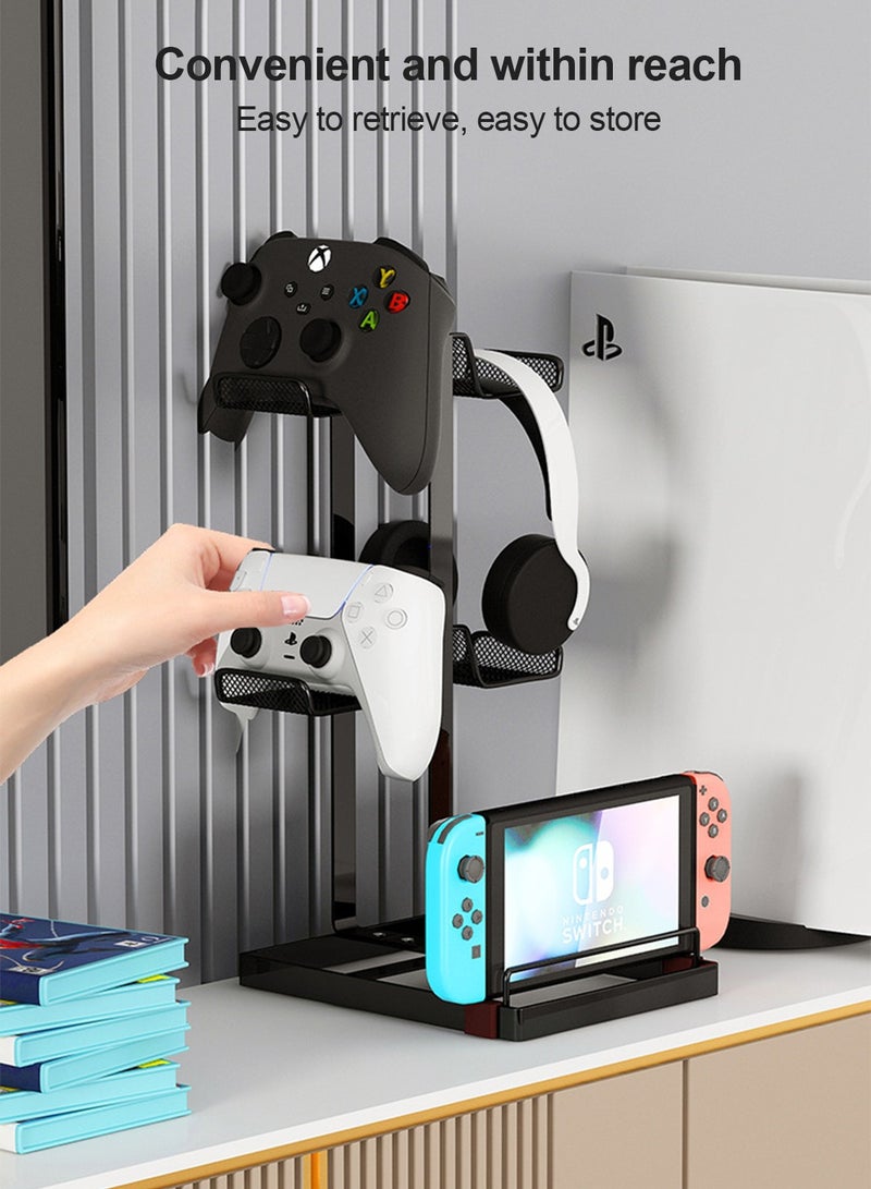 3-Tier Controllers Holder Display Stand for PS4/PS5/Switch Pro/Xbox Controllers/Headsets/Consoles/Mobile Phones Tablet Black