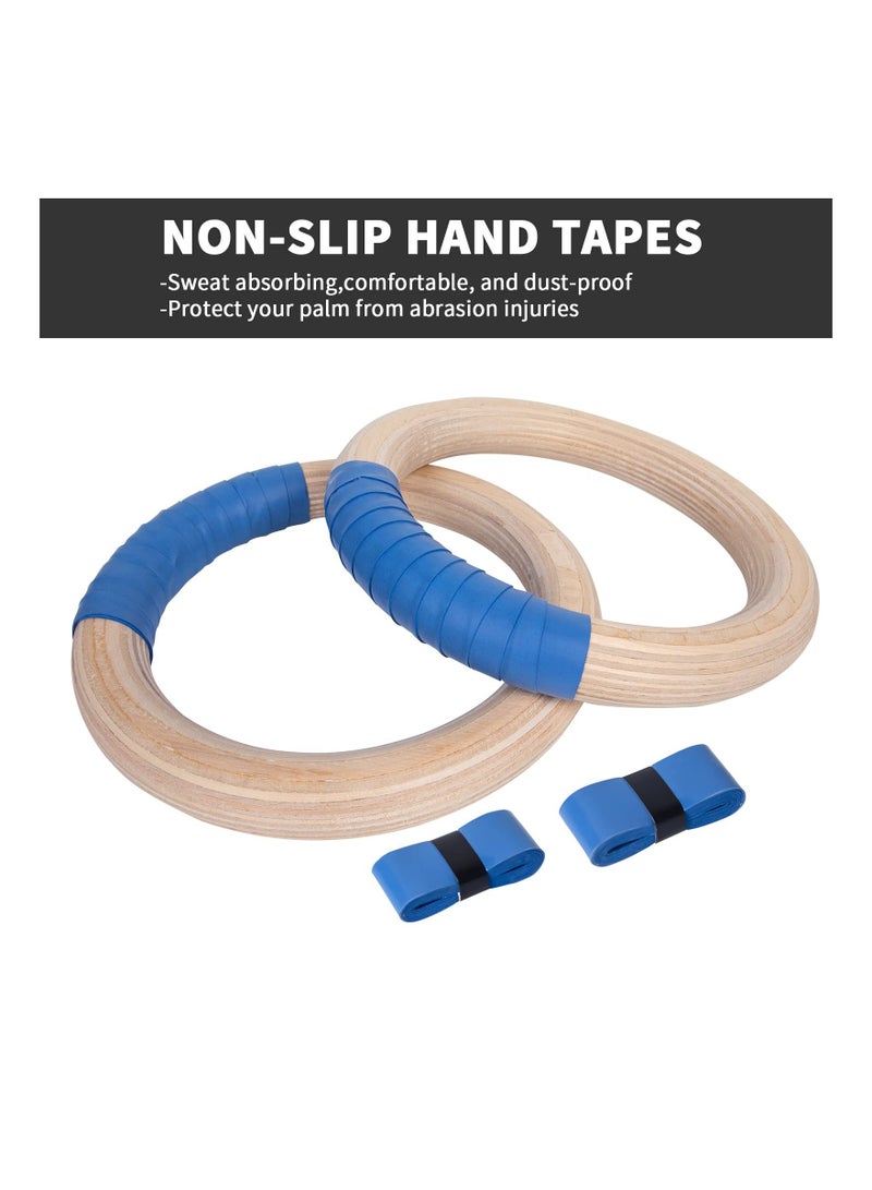 Gymnastics Rings, Olympic Rings Wooden Gym Rings 1500lbs with Adjustable Cam Buckle 14.8ft Long Straps with Scale Non-Slip Exercise Rings Training Rings for Home Gym Full Body Workout