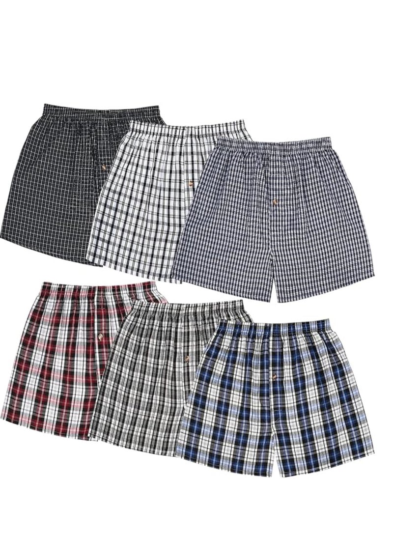 6 pcsMen's Woven Boxers Underwear Pack Cotton Boxer Shorts Assorted Colors