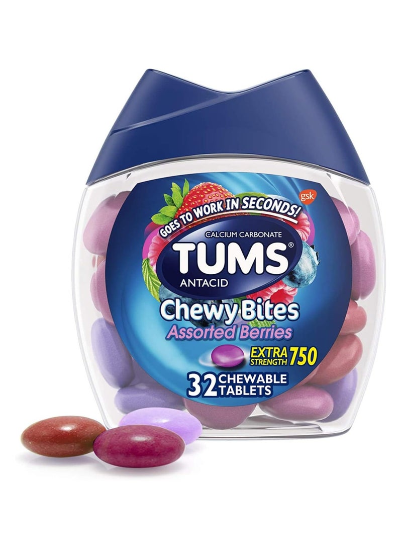 Tums Chewy Bites, Assorted berries flavour, Antacid for Heartburn Relief, 32 Count