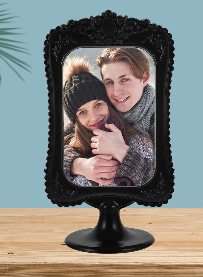 Standing Desktop Photo Frame, Photo Display Frame, Room Decor Double Two Sided Photo Frame, for Tabletop Display, Decorative Floral Design Home Décor, Photo Gallery, Art, More (Black)