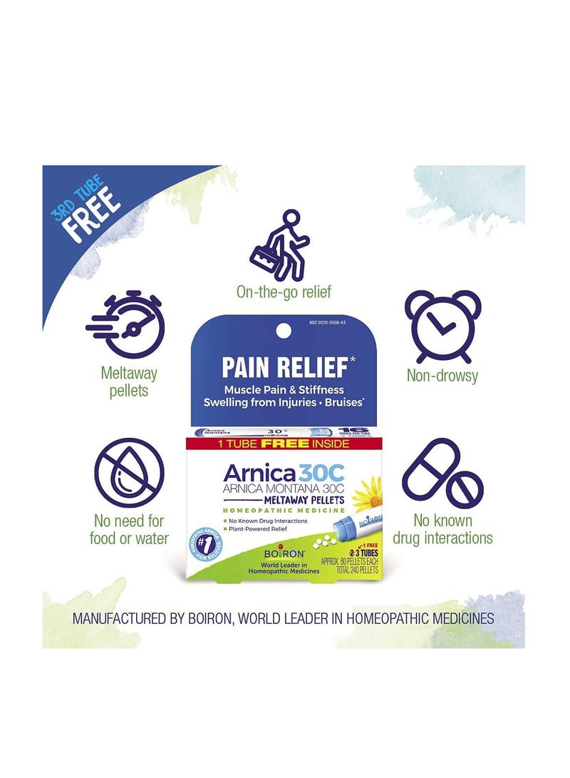 Boiron Arnica Montana 30C Homeopathic Medicine for Pain Relief 3 tubes 240 Pellets