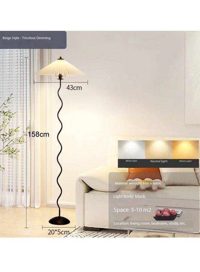 Modern Japanese Style Delicate Texture Iron Strong Base Floor Lamp Adjustable Lamp Shade Tri Color Dimming Light Sofa Side Standing Lamp for Living Room Bedroom Home Office 43x158 cm