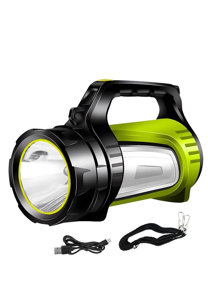 Rechargeable Spotlight, LED Handheld Spotlight with 1200LM, Power Bank, IP65 Waterproof Lantern Flashlight with Straps for During Hurricane, Emergency, Storms, Outages, Hiking, Camping, 1 Pcs