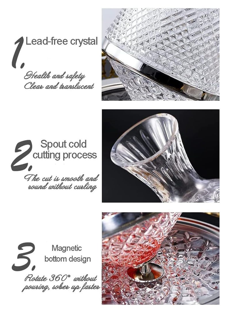 Whiskey Decanter Set ，Classical Italian Crafted Crystal Whiskey Decanter Whiskey Glasses Set for Scotch, Bourbon, Cognac, and Liquor (Rotating Decanter)