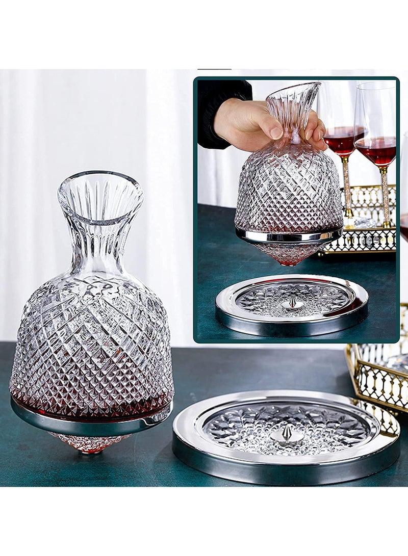Whiskey Decanter Set ，Classical Italian Crafted Crystal Whiskey Decanter Whiskey Glasses Set for Scotch, Bourbon, Cognac, and Liquor (Rotating Decanter)