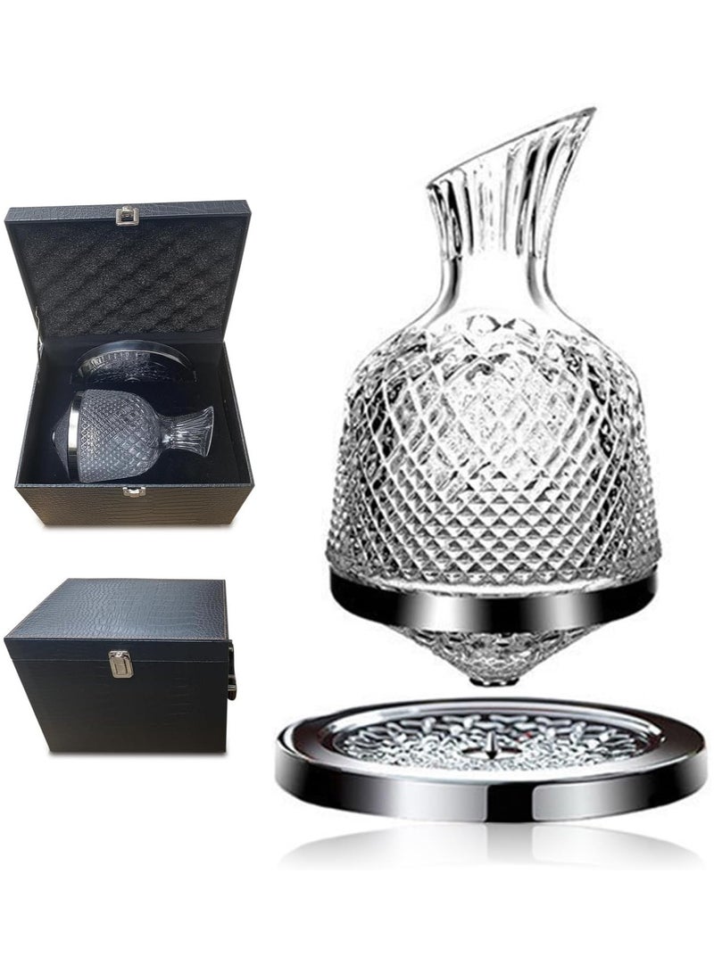 Whiskey Decanter Set ，Classical Italian Crafted Crystal Whiskey Decanter Whiskey Glasses Set for Scotch, Bourbon, Cognac, and Liquor (Rotating Decanter)