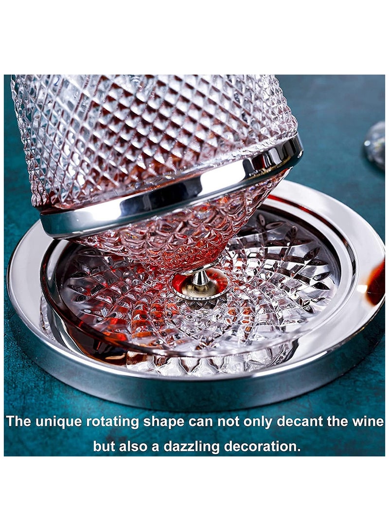 Whiskey Decanter Set ，Classical Italian Crafted Crystal Whiskey Decanter Whiskey Glasses Set for Scotch, Bourbon, Cognac, and Liquor (Rotating Decanter)