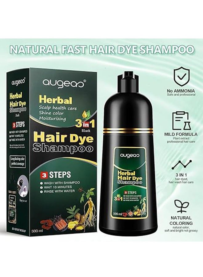 Black Hair Dye Shampoo for Gray Hair Augeo Instant Hair Color Shampoo 3 in 1 for Women and Men, Herbal Ingredients 100% Grey Hair Coverage 500ML