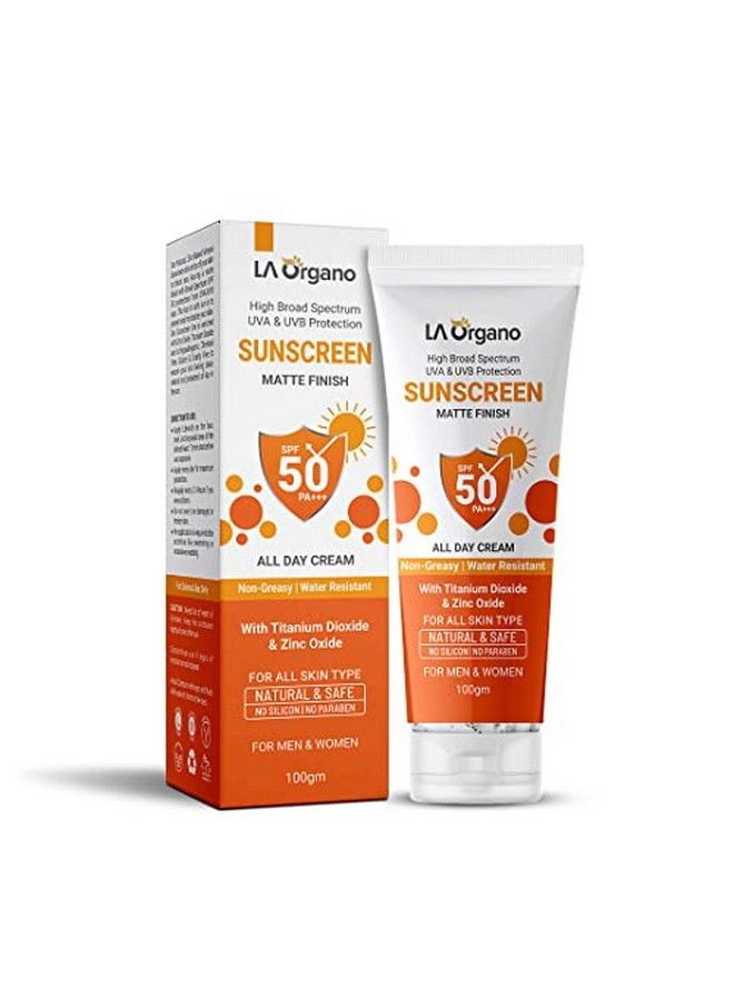 Sunscreen Matte Finish All Day Cream Spf 50 PaPlusPlusPlus Uva/Uvb Protection Water Resistant With Zinc Oxide And Titanium Dioxide 100G