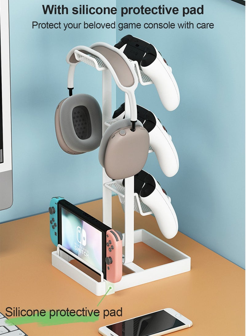 3-Tier Controllers Holder Display Stand for PS4/PS5/Switch Pro/Xbox Controllers/Headsets/Consoles/Mobile Phones Tablet White