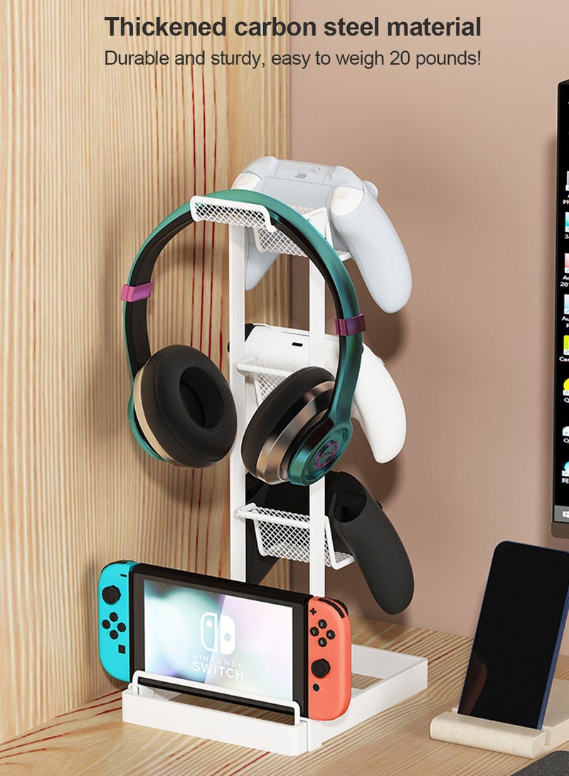 3-Tier Controllers Holder Display Stand for PS4/PS5/Switch Pro/Xbox Controllers/Headsets/Consoles/Mobile Phones Tablet White