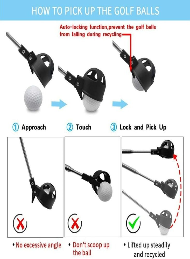 Golf Ball Retriever Golf Ball Picker 8 Sections Antenna Stainless Steel Ball Picker +Three-claw Ball Picker Golf Accessories