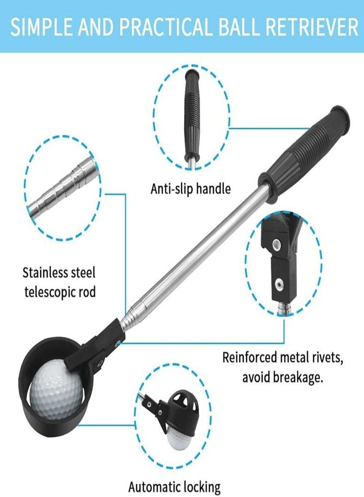 Golf Ball Retriever Golf Ball Picker 8 Sections Antenna Stainless Steel Ball Picker +Three-claw Ball Picker Golf Accessories