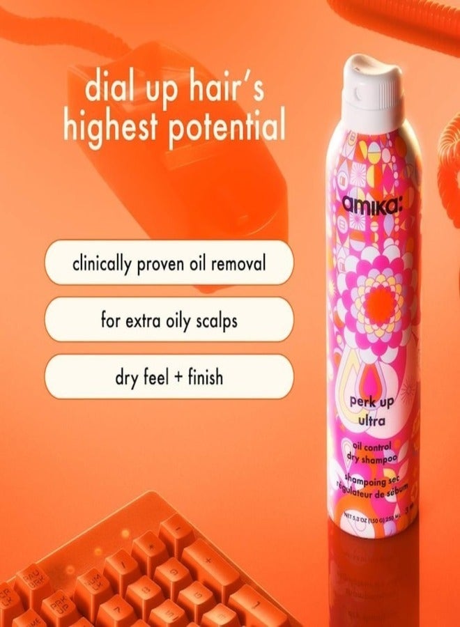 Amika Perk Up Ultra Oil Control Dry Shampoo 250ml – Talc-Free, Oil-Absorbing Dry Shampoo with Ultra-Fine Powders for Long-Lasting Freshness, Volume, and Oil Control – Ideal for Oily Hair and Scalp, Vegan & Cruelty-Free