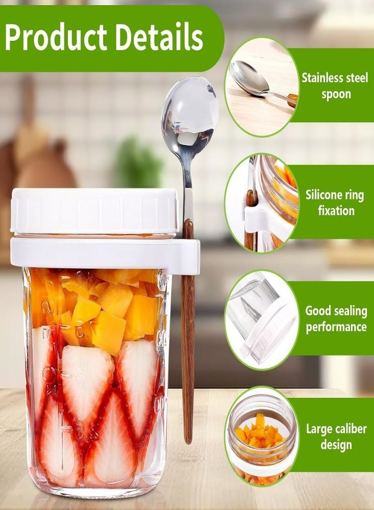 4Pcs Yogurt Cup Sealed Overnight Oatmeal Cup 350ml Breakfast Cup with Spoon Portable Glass Salad Tin