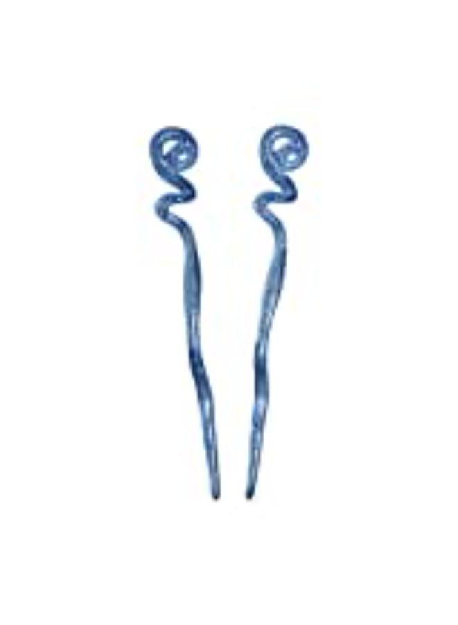 Blue Twirl Hair Sticks With Glitter And Diamonds Chopsticks - Set Of 2