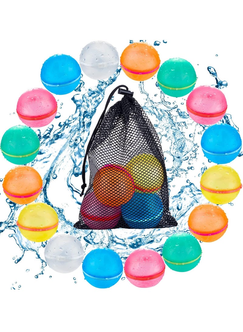 16pcs Reusable Water Balloons Self-Sealing Water Bomb Soft Silicone Water Balls with Mesh Bag for Kids Adults Outdoor Swimming Pool Party Water Toys