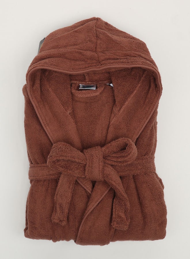 Bathrobe - Unisex Adult - ZERO TWIST - 100% Cotton - 550 GSM - 1400 Grams - Luxury Feel - Premium Look - Super Absorbent - Quick Dry - Hood & Pocket - Size LARGE - Brown Color