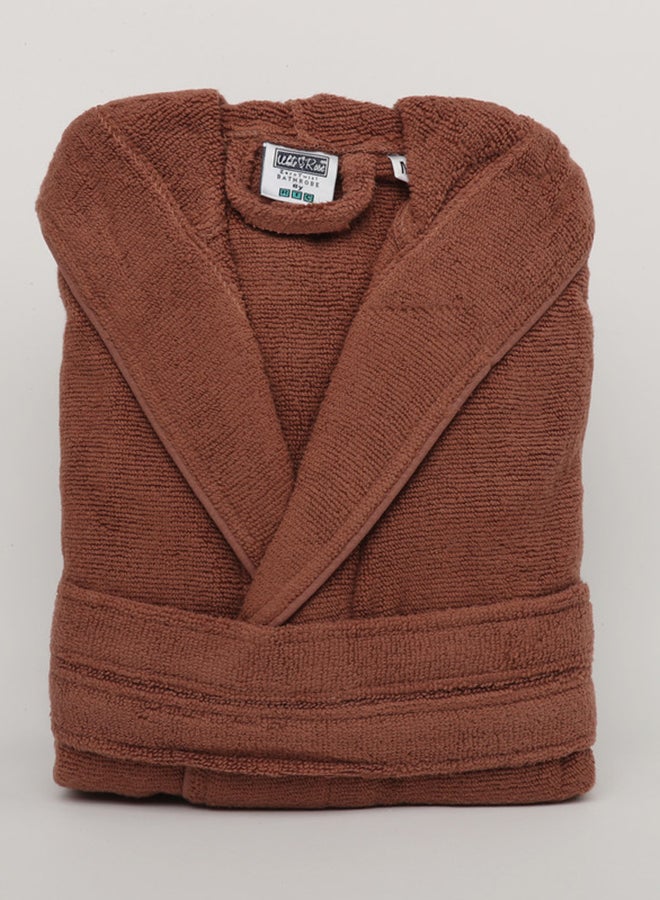 Bathrobe - Unisex Adult - ZERO TWIST - 100% Cotton - 550 GSM - 1400 Grams - Luxury Feel - Premium Look - Super Absorbent - Quick Dry - Hood & Pocket - Size LARGE - Brown Color