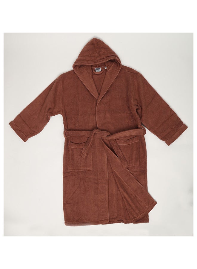 Bathrobe - Unisex Adult - ZERO TWIST - 100% Cotton - 550 GSM - 1400 Grams - Luxury Feel - Premium Look - Super Absorbent - Quick Dry - Hood & Pocket - Size LARGE - Brown Color