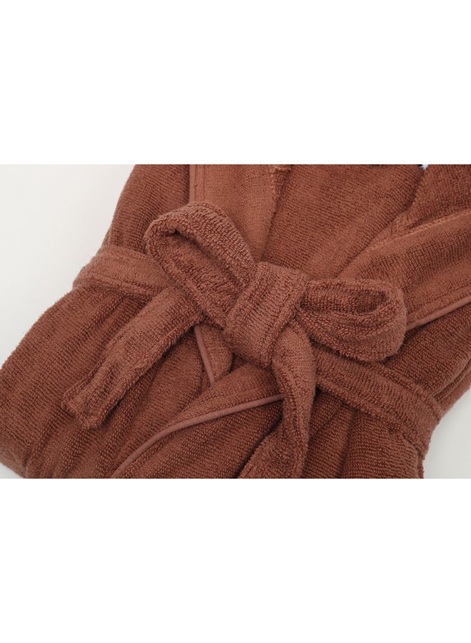 Bathrobe - Unisex Adult - ZERO TWIST - 100% Cotton - 550 GSM - 1400 Grams - Luxury Feel - Premium Look - Super Absorbent - Quick Dry - Hood & Pocket - Size LARGE - Brown Color