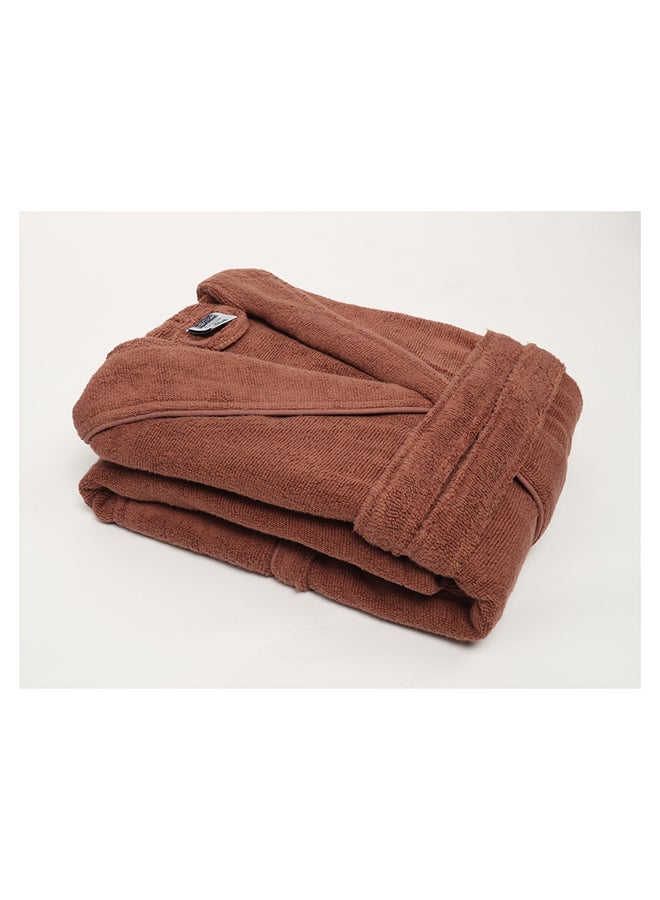 Bathrobe - Unisex Adult - ZERO TWIST - 100% Cotton - 550 GSM - 1400 Grams - Luxury Feel - Premium Look - Super Absorbent - Quick Dry - Hood & Pocket - Size LARGE - Brown Color