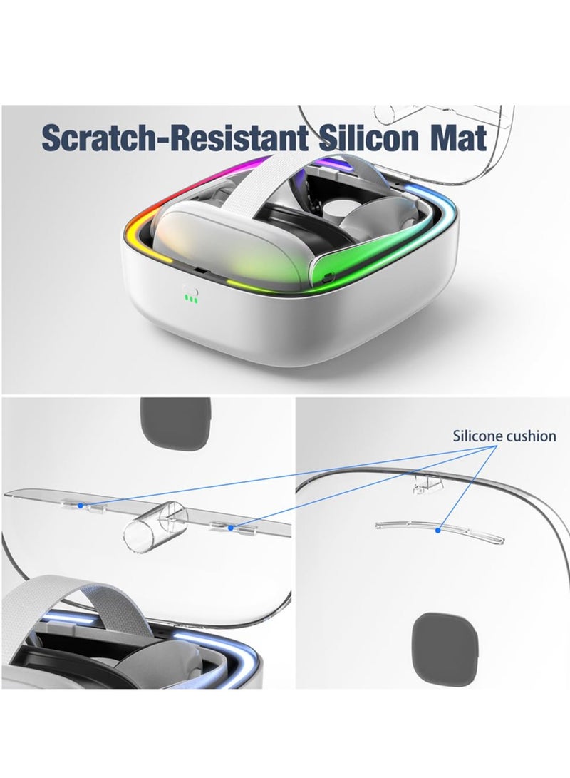 RGB Charging Dock for Meta Quest 3, VR Charging Station with 2 Batteries Headset Charging Stand with LED Light Controller Charging Dock for Meta Quest 3 Accessories