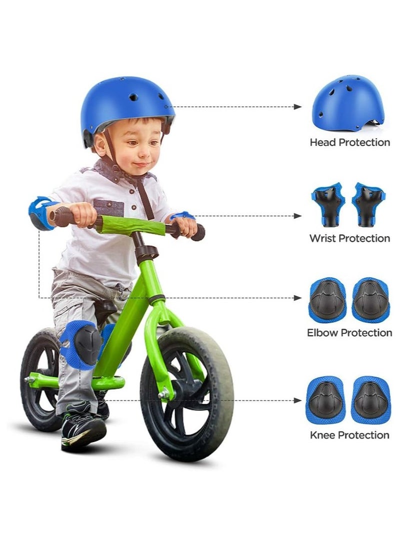 Kids Bike Helmet Set Skateboard Knee Pads Kids Helmet Elbow Pads Wrist Guards Adjustable for 2~8yrs Girl Boy Kids Protective Gear Set for Sport Cycling Bike Roller Skating Scooter (Blue)