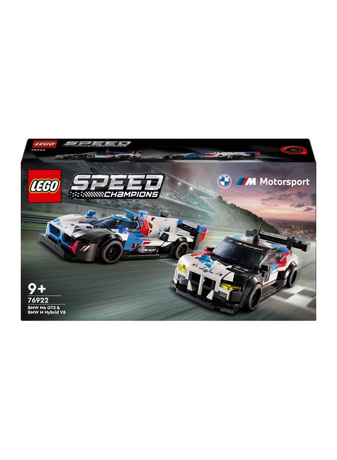 Speed Champions BMW M4 GT3 & BMW M Hybrid V8 Race Cars Toys for 9 Plus Year Old Boys & Girls, Buildable Model Vehicles with 2 Driver Minifigures, Kids' Bedroom Decoration, Birthday Gift Idea 76922