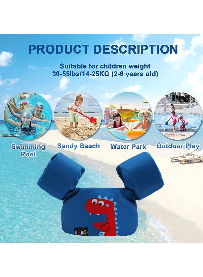 Kids Swim Vest Toddler Floaties for 30-55lbs/2-6 Year Old Girls and Boys Swimming Arm Band Pool Float Jacket with Water Wings and Shoulder Strap for Children Learn to Swim Aid (Dinosaur)