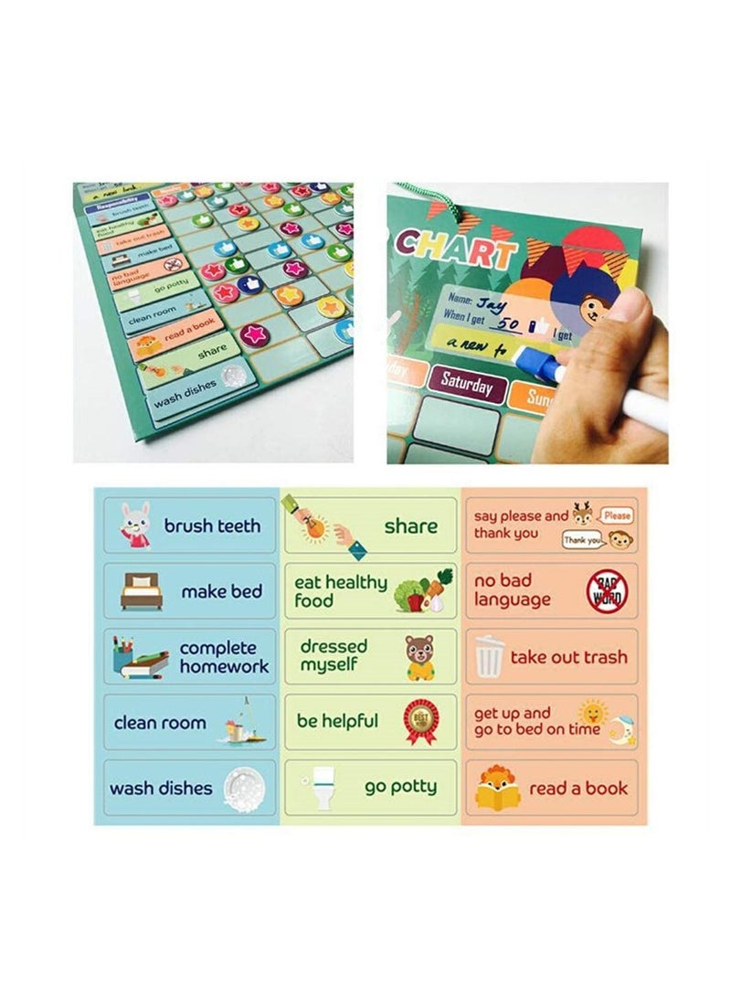 158 Pcs Chore Chart Behavior Chart, Responsibility Chart, Magnetic Reward Chart, Star Dry Erase Reward Chart -Toddler Chores Chart - Daily Responsibility Board Chore Chart