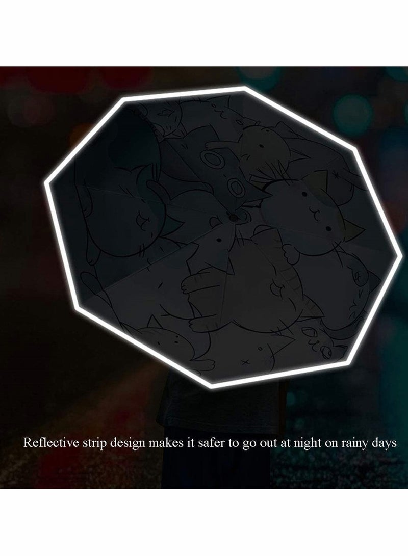 Windproof Travel Umbrella, Automatic Open Umbrella, Small Compact Light, Cartoon Waterproof and UV, Strong Steel Shaft, Mini, Folding and Portable for Girls Boys Kids and Women