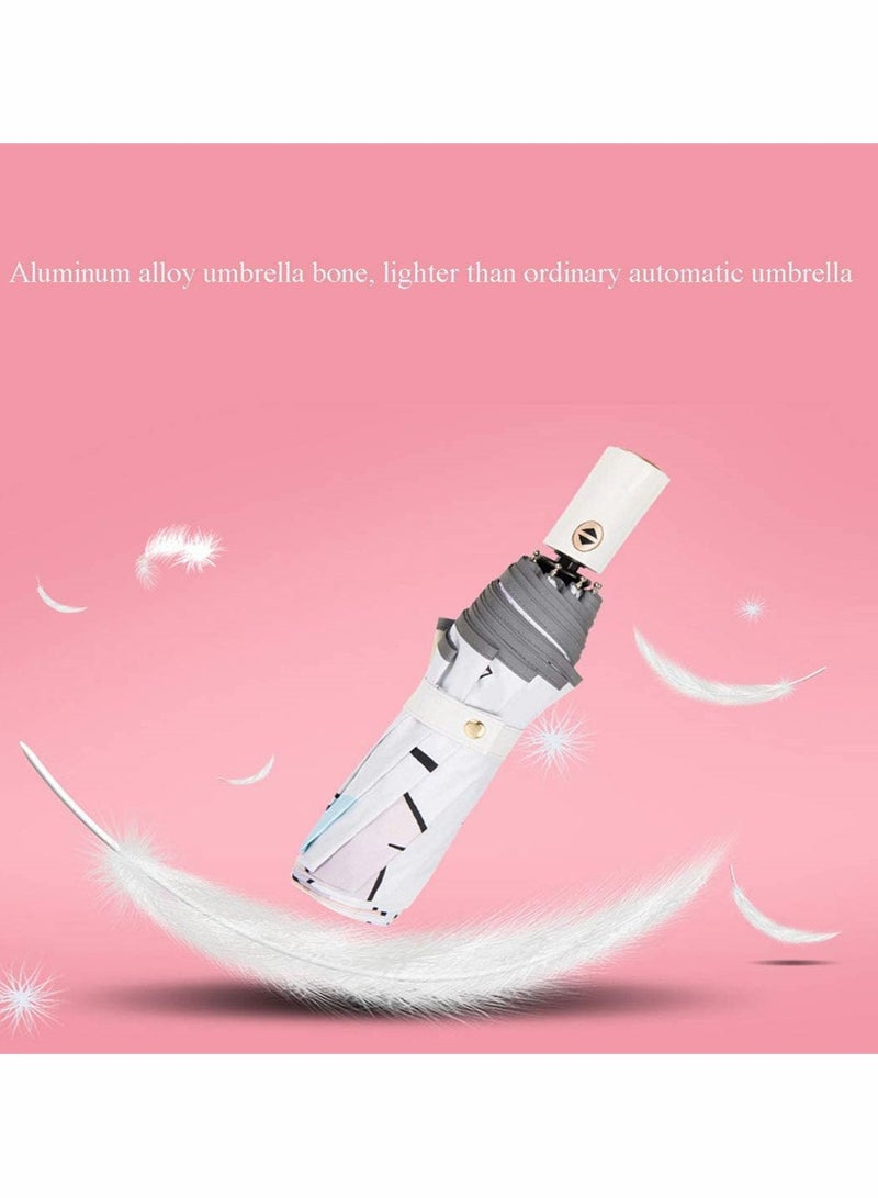 Windproof Travel Umbrella, Automatic Open Umbrella, Small Compact Light, Cartoon Waterproof and UV, Strong Steel Shaft, Mini, Folding and Portable for Girls Boys Kids and Women