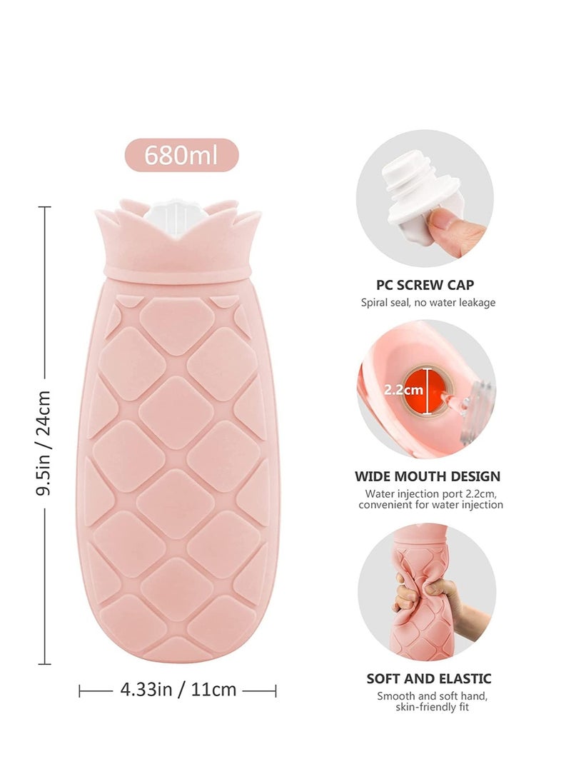 Hot Water Bottle with Cover Knitted, Warm Water Bag for Menstrual Cramps Neck, Shoulder Pain, Rubber, Hot Water Bag Gift for Girlfriend, Mather, Valentine's Day, Gift Exchange (Pineapple - Pink)