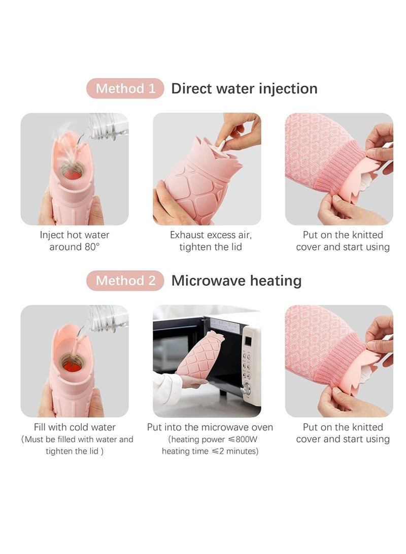 Hot Water Bottle with Cover Knitted, Warm Water Bag for Menstrual Cramps Neck, Shoulder Pain, Rubber, Hot Water Bag Gift for Girlfriend, Mather, Valentine's Day, Gift Exchange (Pineapple - Pink)