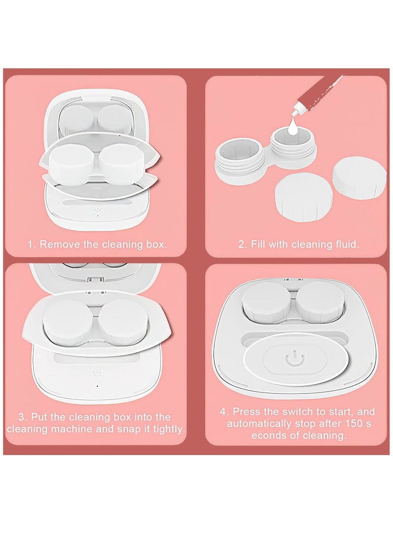 Contact Lens Cleaner Machine Ultrasonic with USB Charger Fit Disposal Soft Colored RGP and OK Lens, for Home & Travel