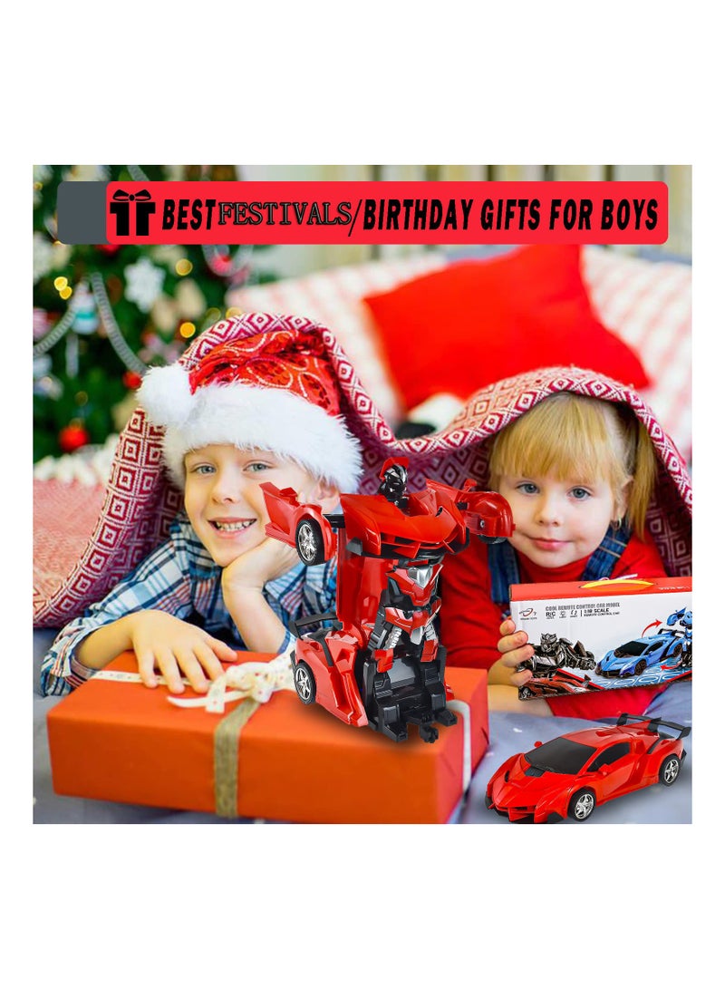 Remote Control Toys for Kids Birthday Hobby Rc Robot Car Toy 1 18 Scale with One Button Deformation Transformer 5 to 12 Years Old Racing Cars Boys Girls Red