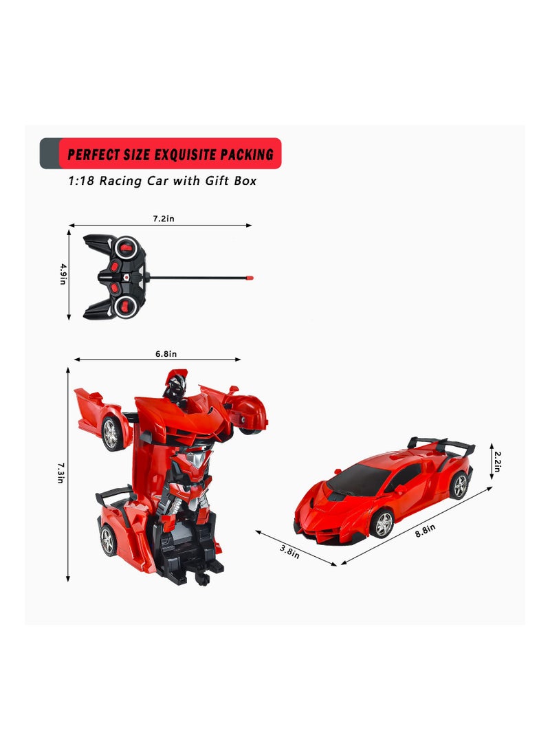 Remote Control Toys for Kids Birthday Hobby Rc Robot Car Toy 1 18 Scale with One Button Deformation Transformer 5 to 12 Years Old Racing Cars Boys Girls Red