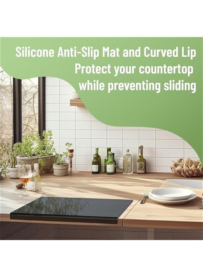 Black Acrylic Cutting Board with Counter Lip - Non-Slip Kitchen Chopping Board for Vegetables, Fruits, Meat - 16x12 inches