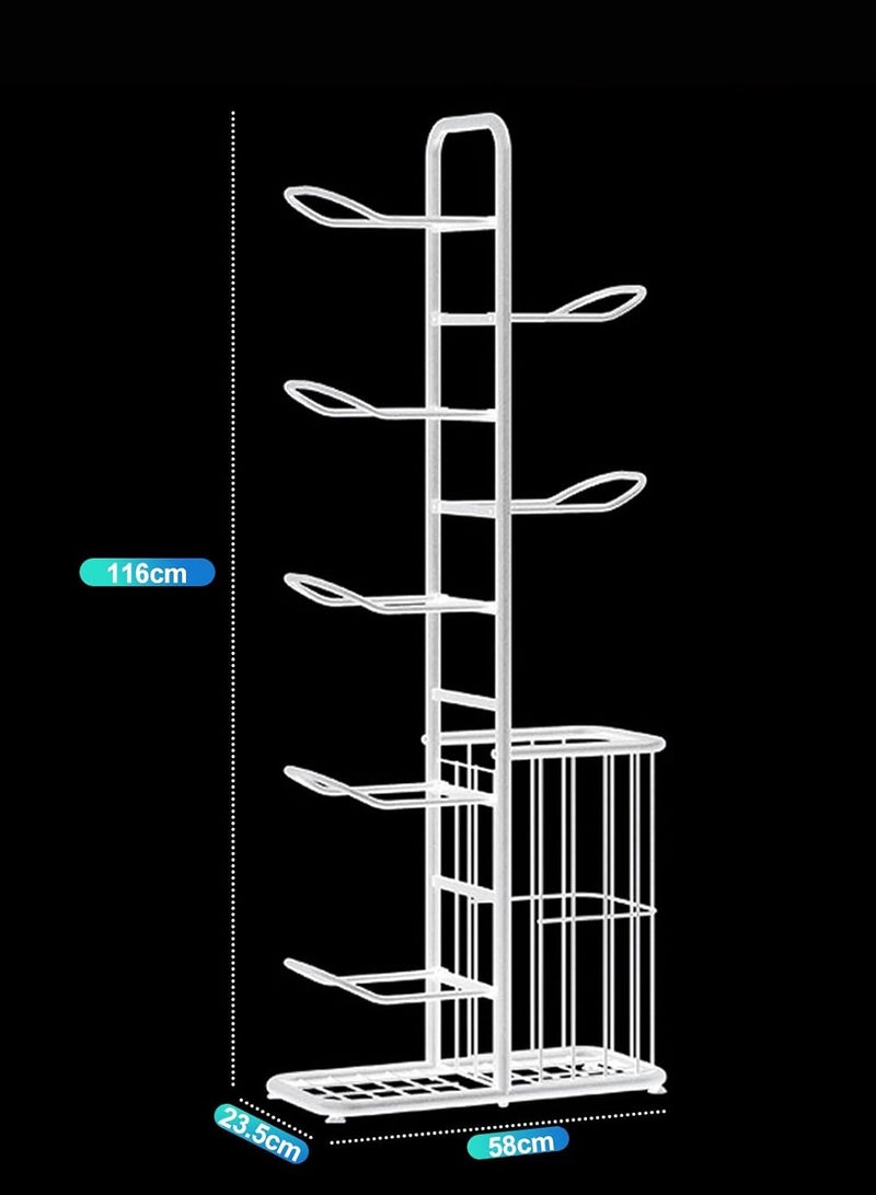 Basketball Display Rack with Storage Basket for Household, Sports Equipment Rack Garage Sports Organizer Display Stand for Balls