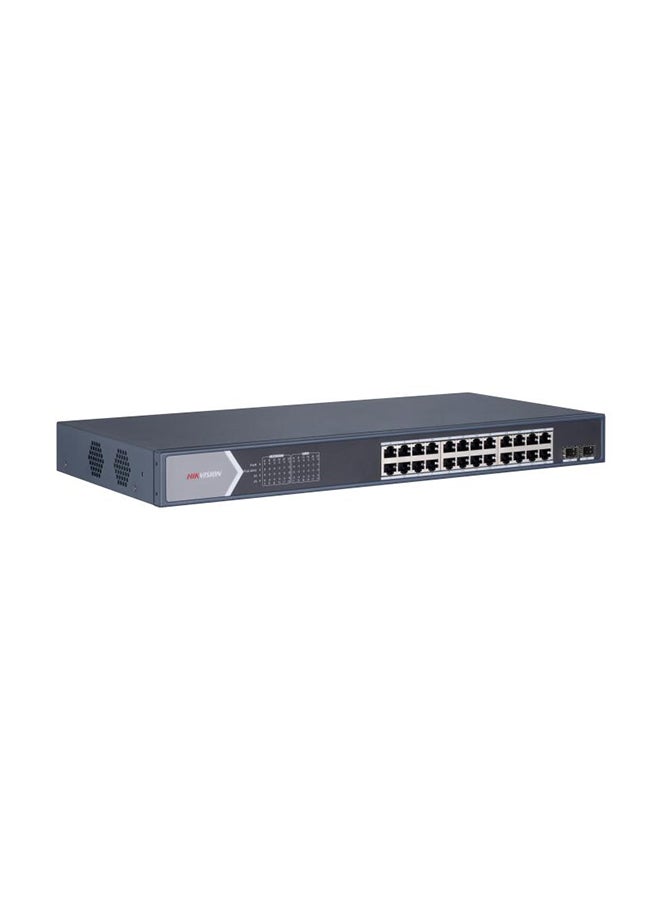 DS-3E0526P-E/M 24 Port Gigabit Unmanaged POE Switch, 24*Gigabit PoE, 2*Gigabit SFP fiber optical port, Wire-speed forwarding, Solid high-strength metal shell Black