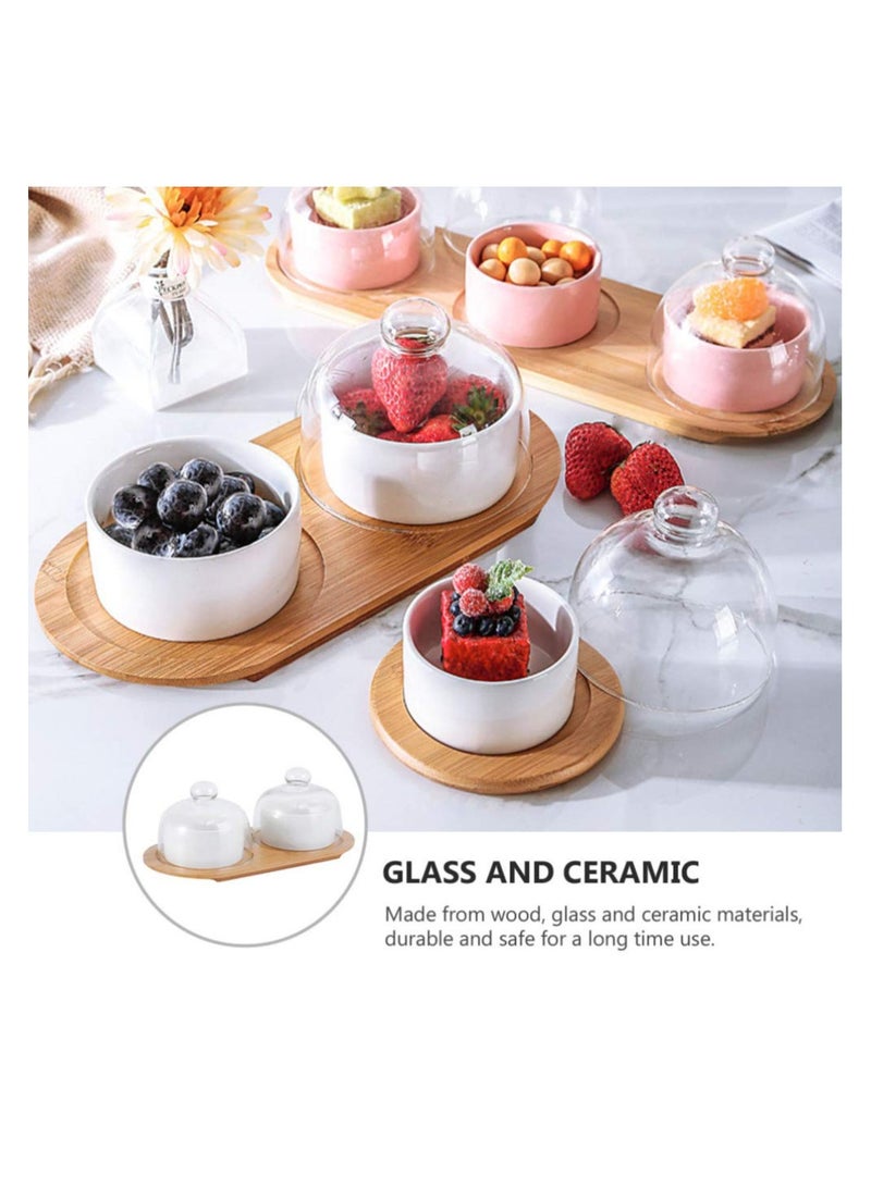 1 Set Dessert Cup Ceramic Baking Bowl Cake Server Porcelain Ramekin Plate Salad Servers Trifle Parfait Soup White Glass Pudding with Tray