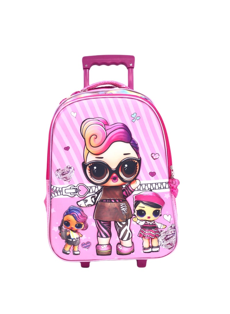 3D EVA Premium Toddler backpack with Trolley which Includes Main Trolley L.O.L character 3D Bag, Lunch Bag, and pencil Case personalized trolley backpack For school Girls  (15 inch)