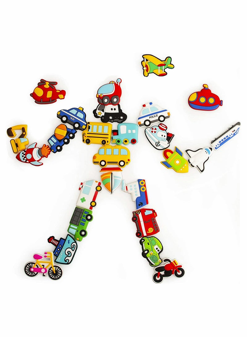26Pcs Transports Rubber Fridge Magnets for Kids Toddlers Aircraft, Boat, Vehicle Car Refrigerator Magnet for Whiteboard Educational Toy Tool School Prize Birthday Gift for Kids Over 6 Years