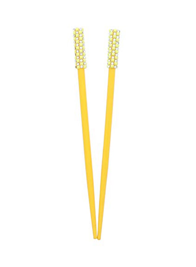 Set Of 2 Hair Chopsticks With Studded Tops Yellow 7.5inch