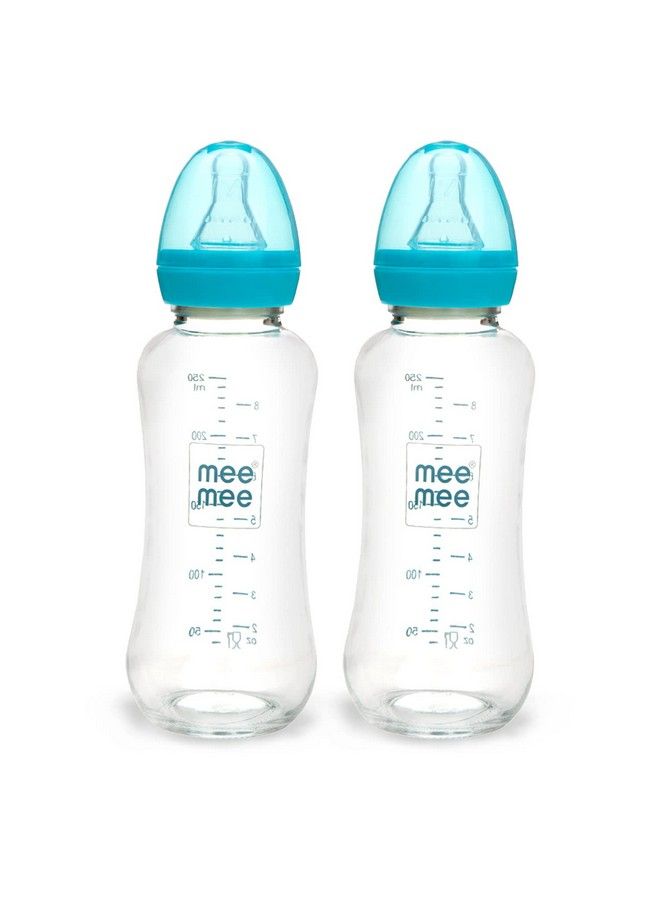 Premium Glass Feeding Bottle With Eazy Flow Technology Anti Colic Valveanti Slipbpa Free Baby Feeding Bottle For Babies & Toddlers(Blue 240Mlpack Of 2)