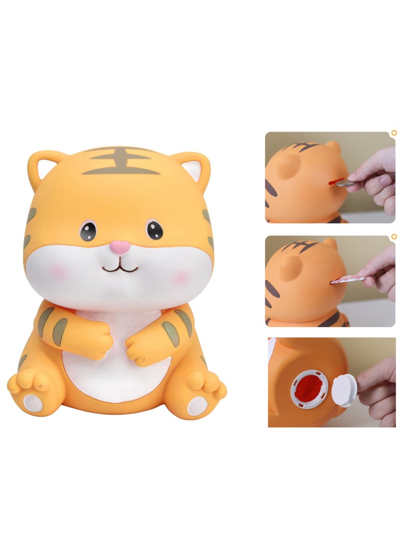 Tiger Coin Bank for Kids with Opening Hand Painting Cartoon Saving Pot Box Money Collector Indestructible Adorable Unbreakable Baby Boxes Gifts Birthday Festival Decorative