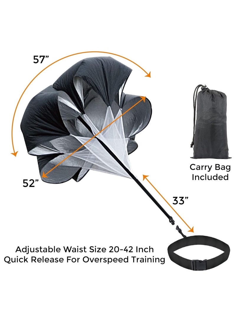 Power Chute Speed Training Running Parachute Resistance Trainer Speed And Acceleration Training Black 54 Inch With Carrying Bag